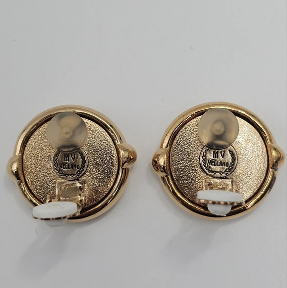 Vintage M. V. Vellano Collector's Design Gold Tone Coin Clip On Earrings NOS - Picture 3 of 3